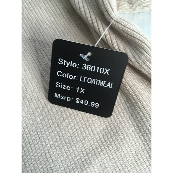 Select + Trend Sweater Womens 1X Light Oatmeal Open Front Cardigan Pockets Knit - Picture 3 of 16